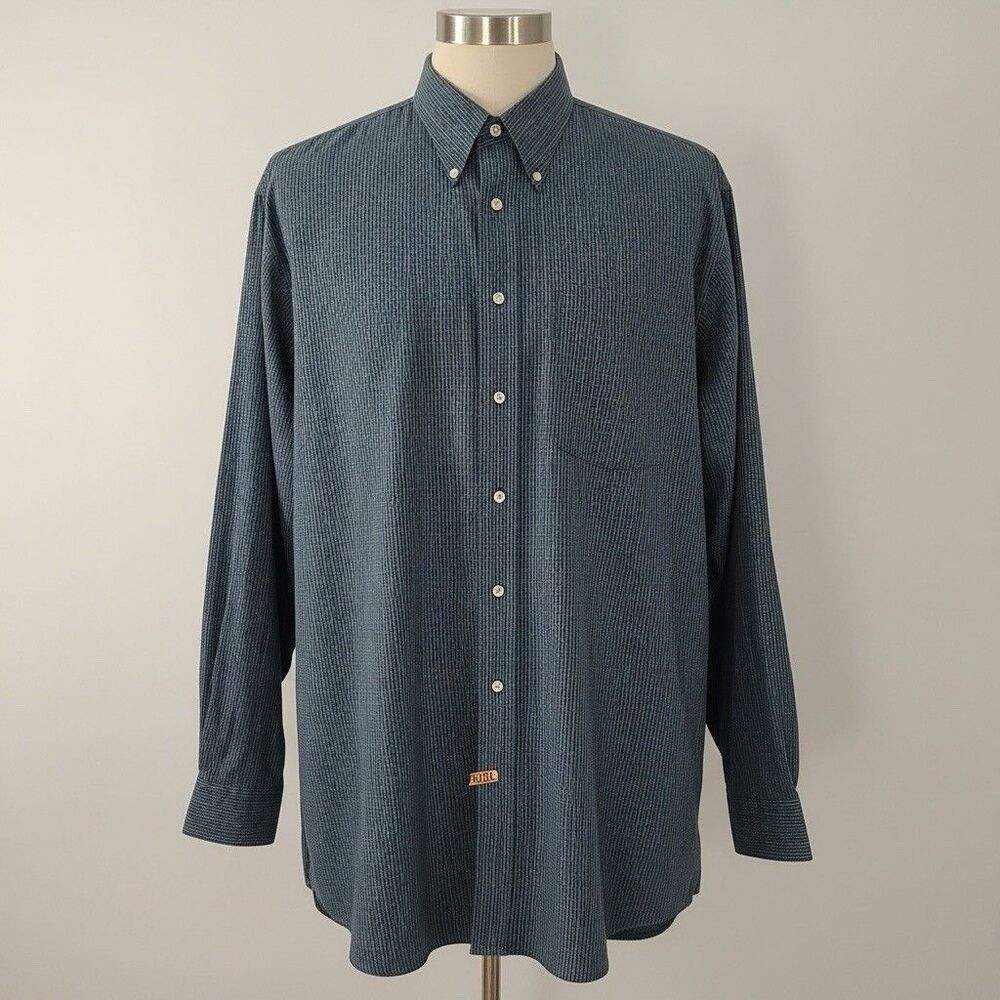 Jos. A. Bank Men's Cotton Check Blue/White Long Sleeve Button-Down Shirt XXL